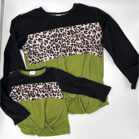 Sparkle in Pink | Mommy & Me Top Set | Women M & Girls 5T | Green & BlackLeopard - Picture 1 of 2